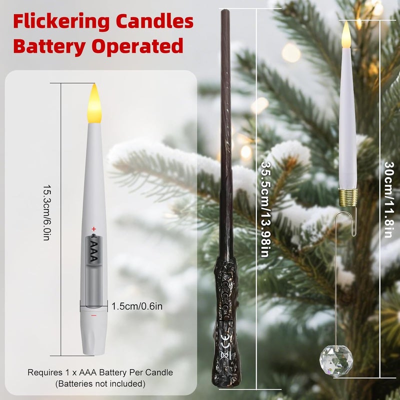 Sunjas Store Christmas Tree Candles with Magic Wand 12 Pack Flameless Candles for Christmas Tree Flickering Battery Operated LED Candle for Holiday Home Party Decor with Crystal Ball Hook - Image 2